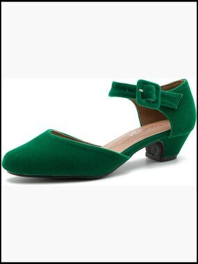 Women's Ankle Buckle Strap Low Chunky Heels D'Orsay Pumps Dress Work Church